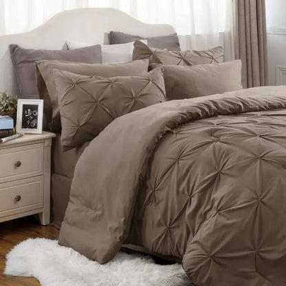 Comforter Set Geometric Pintuck Lightweight Microfiberften