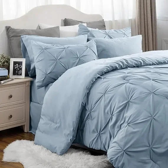 Comforter Set Geometric Pintuck Lightweight Microfiberften