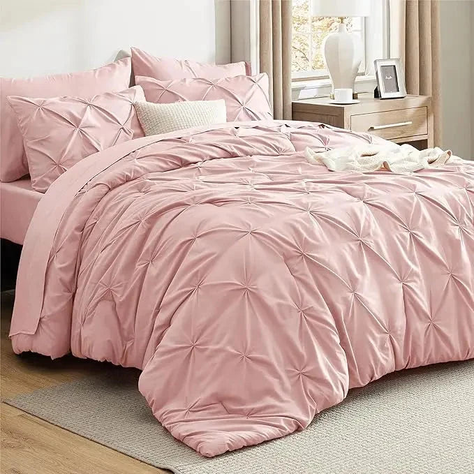 Comforter Set Geometric Pintuck Lightweight Microfiberften