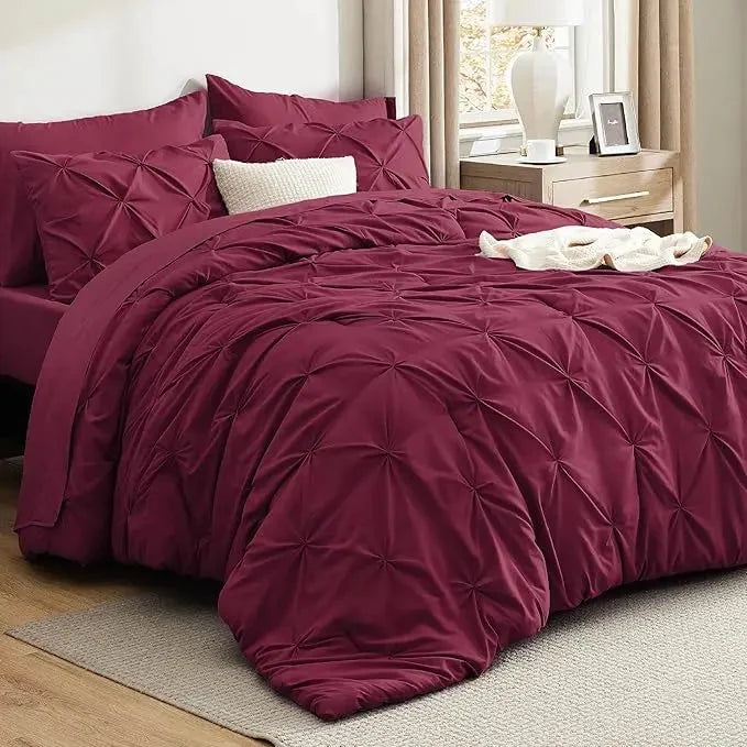 Comforter Set Geometric Pintuck Lightweight Microfiberften