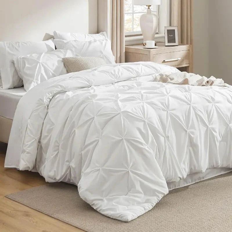 Comforter Set Geometric Pintuck Lightweight Microfiberften