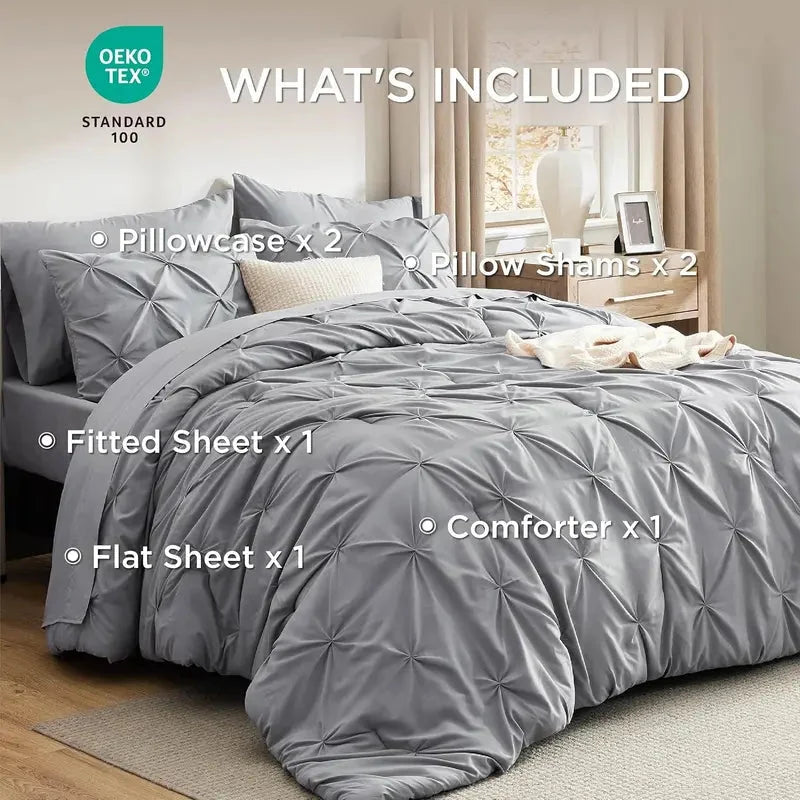 Comforter Set Geometric Pintuck Lightweight Microfiberften