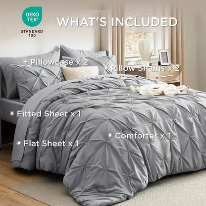 Comforter Set Geometric Pintuck Lightweight Microfiberften