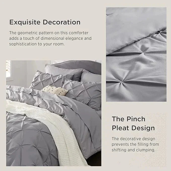 Comforter Set Geometric Pintuck Lightweight Microfiberften
