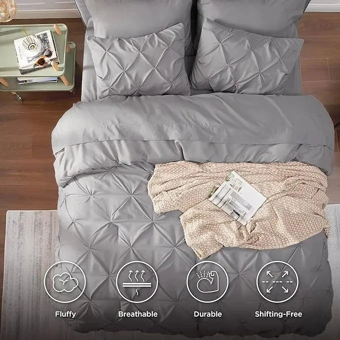 Comforter Set Geometric Pintuck Lightweight Microfiberften