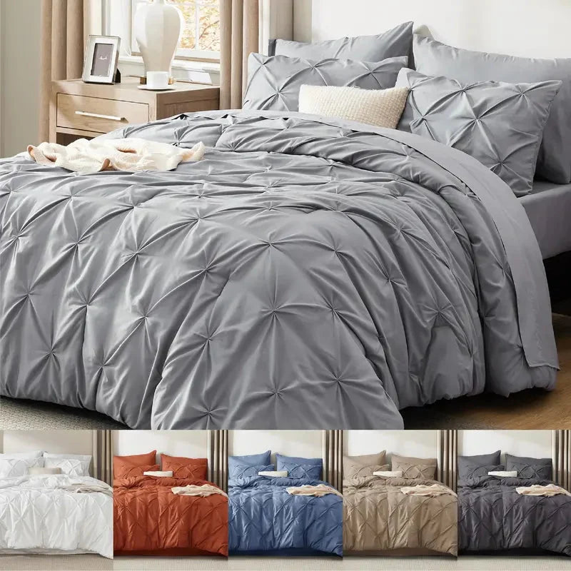 Comforter Set Geometric Pintuck Lightweight Microfiberften
