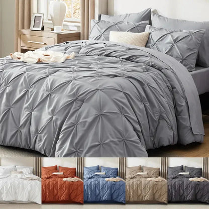 Comforter Set Geometric Pintuck Lightweight Microfiberften