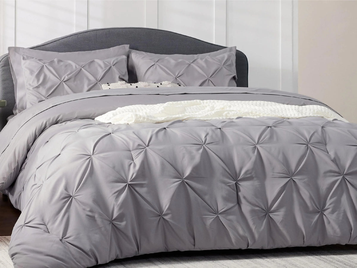 Comforter Set Geometric Pintuck Lightweight Microfiberften
