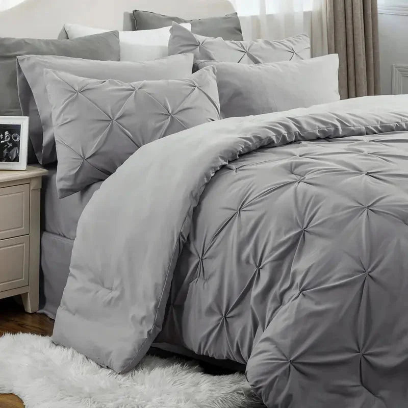 Comforter Set Geometric Pintuck Lightweight Microfiberften