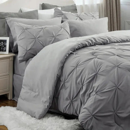Comforter Set Geometric Pintuck Lightweight Microfiberften