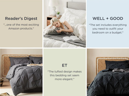 Comforter Set Geometric Pintuck Lightweight Microfiberften