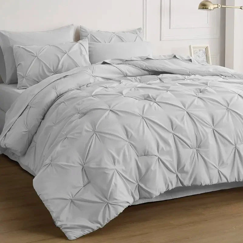 Comforter Set Geometric Pintuck Lightweight Microfiberften