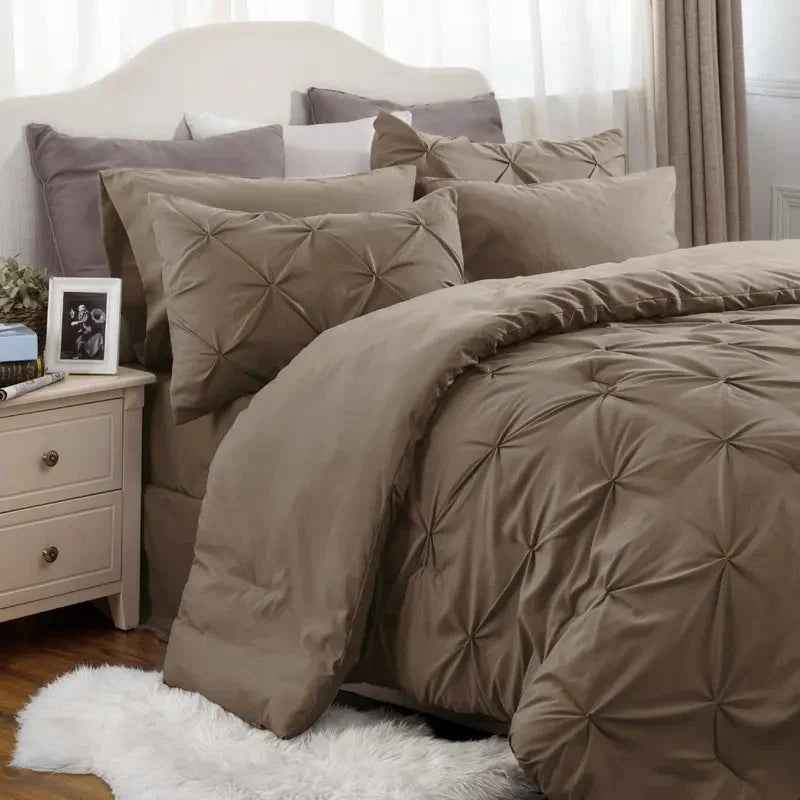 Comforter Set Pintuck Design Lightweight Microfiber Machine Washable