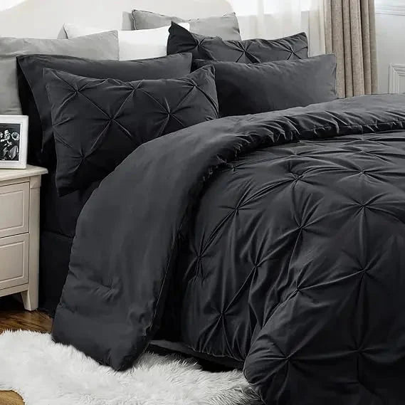 Comforter Set Pintuck Design Lightweight Microfiber Machine Washable