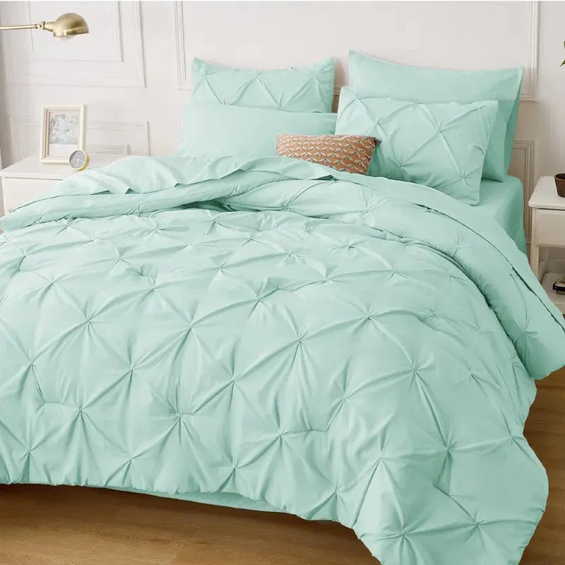 Comforter Set Pintuck Design Lightweight Microfiber Machine Washable