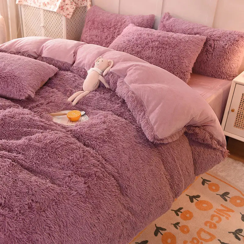 Comforter Set Plush Sherpa Fleece Machine Washable