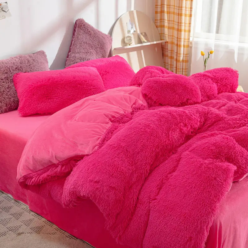 Comforter Set Plush Sherpa Fleece Machine Washable