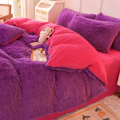 Comforter Set Plush Sherpa Fleece Machine Washable