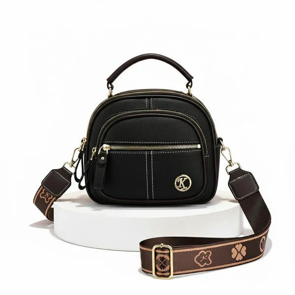 Compact Crossbody Bag Faux Leather Five Compartments