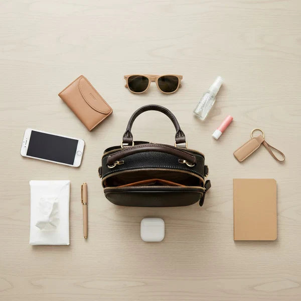 Compact Crossbody Bag Faux Leather Five Compartments