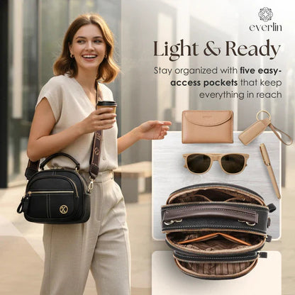 Compact Crossbody Bag Faux Leather Five Compartments