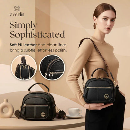 Compact Crossbody Bag Faux Leather Five Compartments