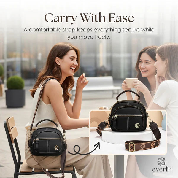 Compact Crossbody Bag Faux Leather Five Compartments