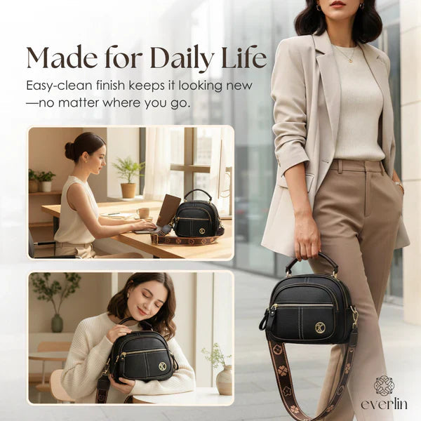 Compact Crossbody Bag Faux Leather Five Compartments