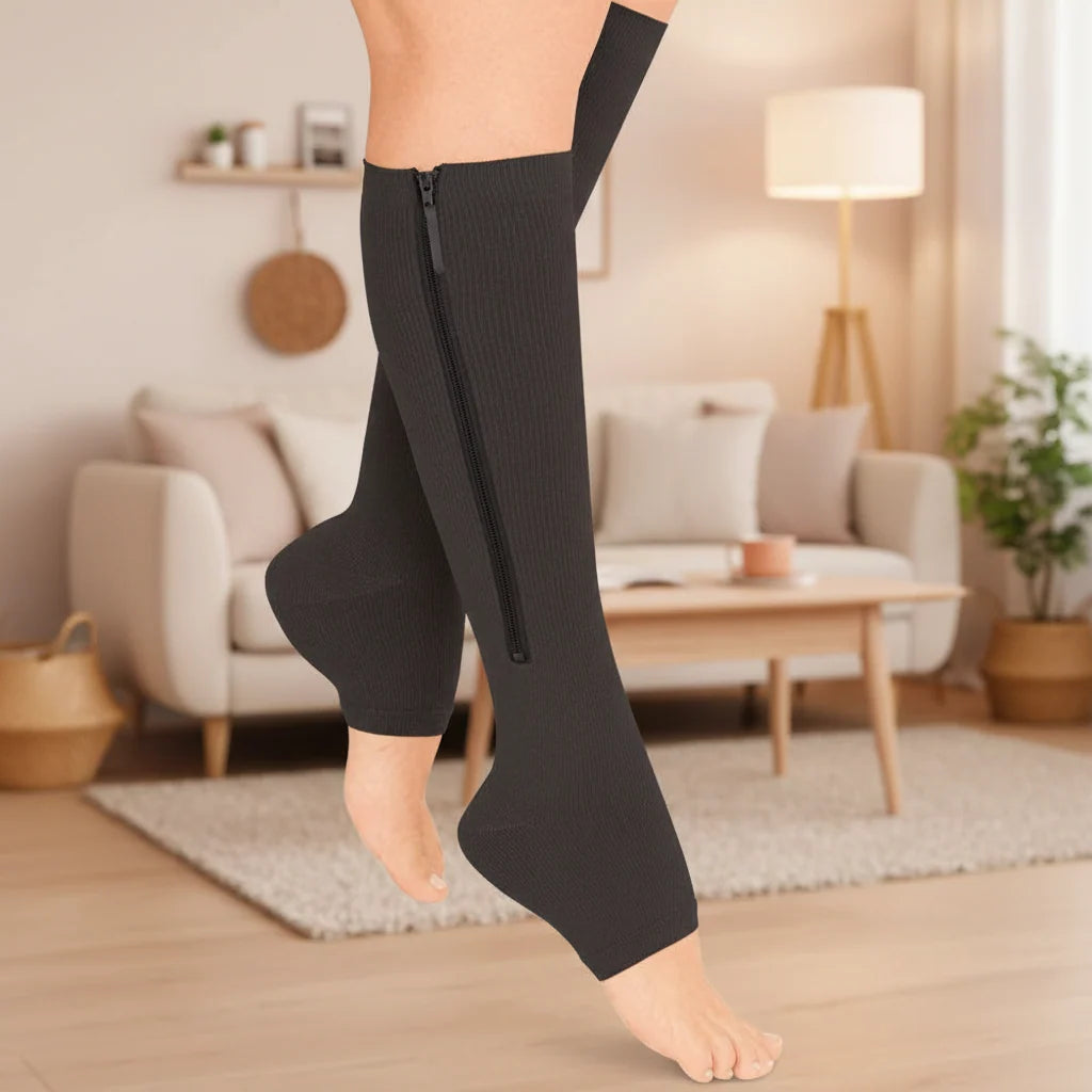 Compression Socks Zip-Up Open Toe 20–30 mmHg Support