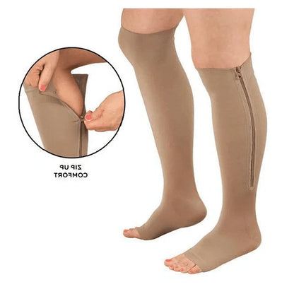 Compression Socks Zip-Up Open Toe 20–30 mmHg Support