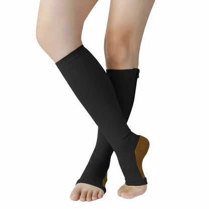 Compression Socks Zip-Up Open Toe 20–30 mmHg Support