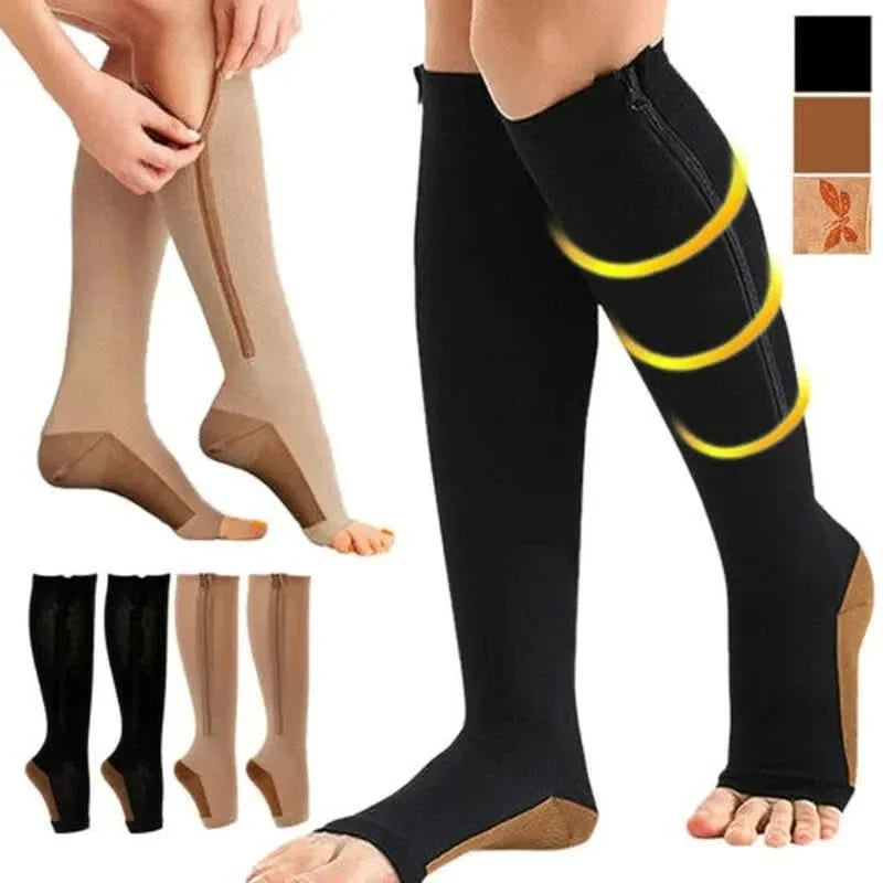Compression Socks Zip-Up Open Toe 20–30 mmHg Support