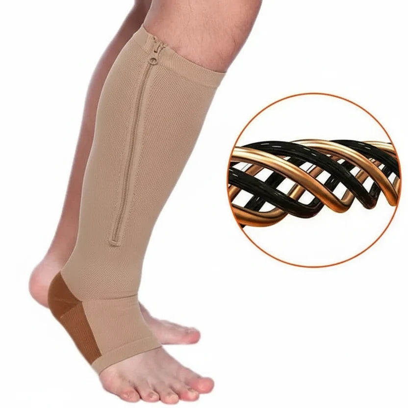 Compression Socks Zip-Up Open Toe 20–30 mmHg Support