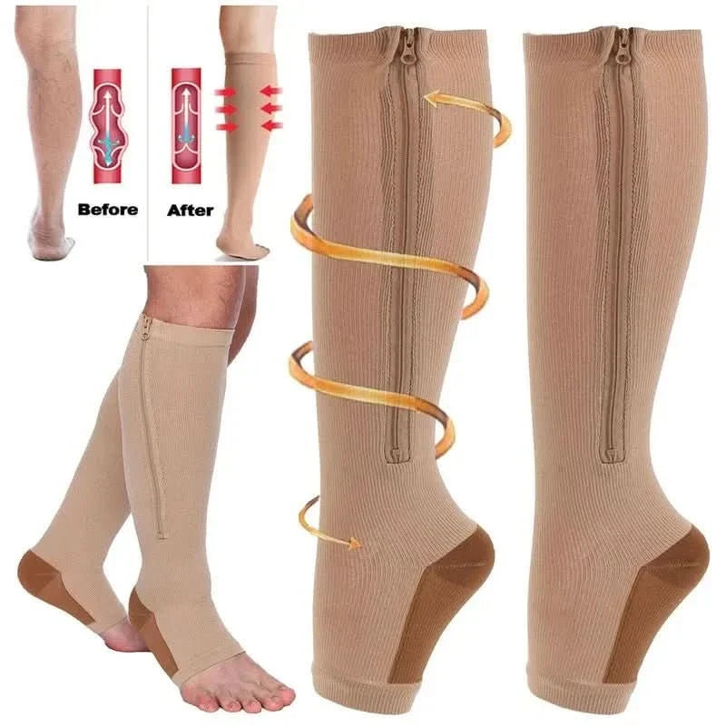 Compression Socks Zip-Up Open Toe 20–30 mmHg Support
