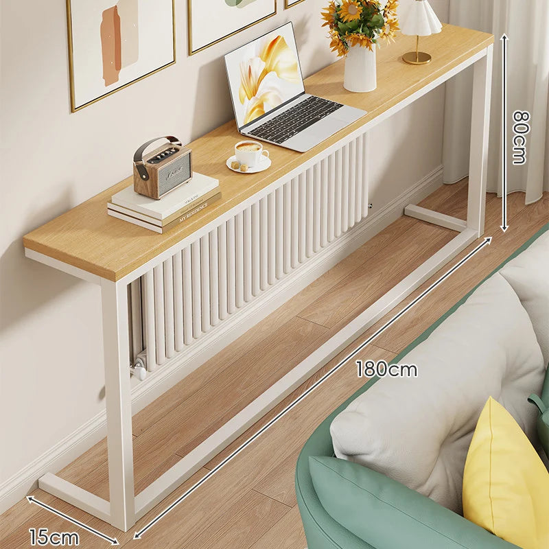 Console Table Slim Engineered Wood Top Steel Frame Space-Saving