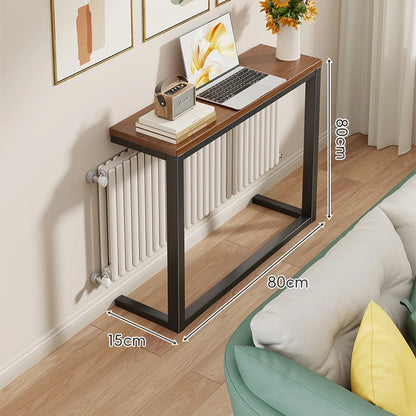 Console Table Slim Engineered Wood Top Steel Frame Space-Saving
