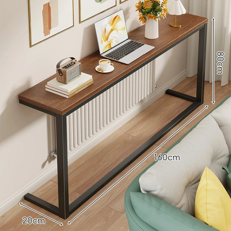 Console Table Slim Engineered Wood Top Steel Frame Space-Saving