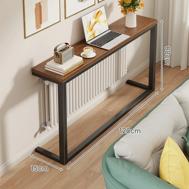 Console Table Slim Engineered Wood Top Steel Frame Space-Saving