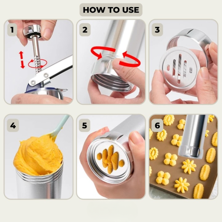 Cookie Press Set Adjustable Portion Control 20 Stencils