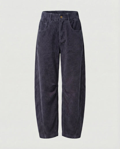 Corduroy Trousers Wide Leg Stretch Fabric Elastic Waistband