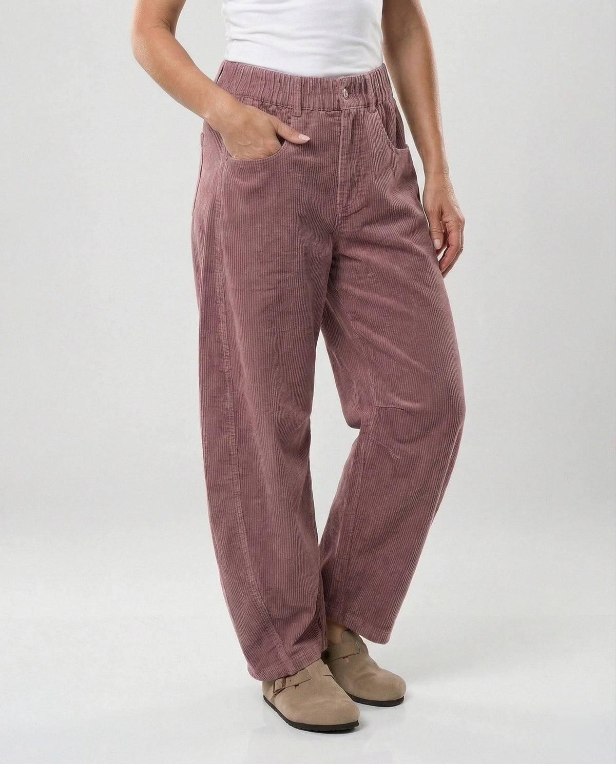 Corduroy Trousers Wide Leg Stretch Fabric Elastic Waistband