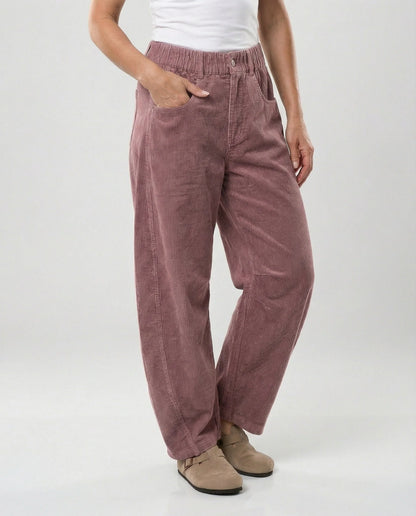 Corduroy Trousers Wide Leg Stretch Fabric Elastic Waistband
