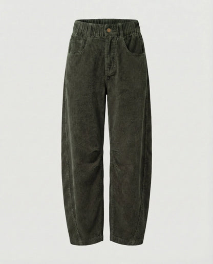 Corduroy Trousers Wide Leg Stretch Fabric Elastic Waistband
