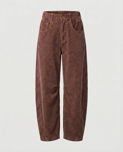 Corduroy Trousers Wide Leg Stretch Fabric Elastic Waistband