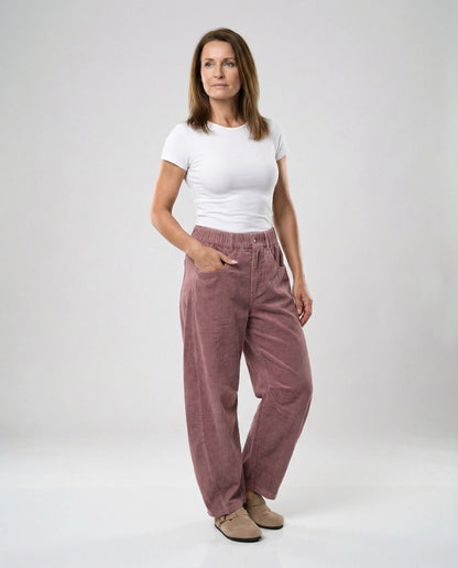 Corduroy Trousers Wide Leg Stretch Fabric Elastic Waistband