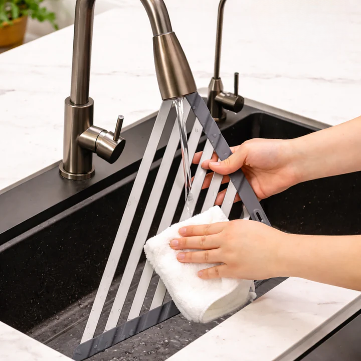 Corner Sink Organizer Space-Saving Sloped Drain Rust Resistant Aluminum