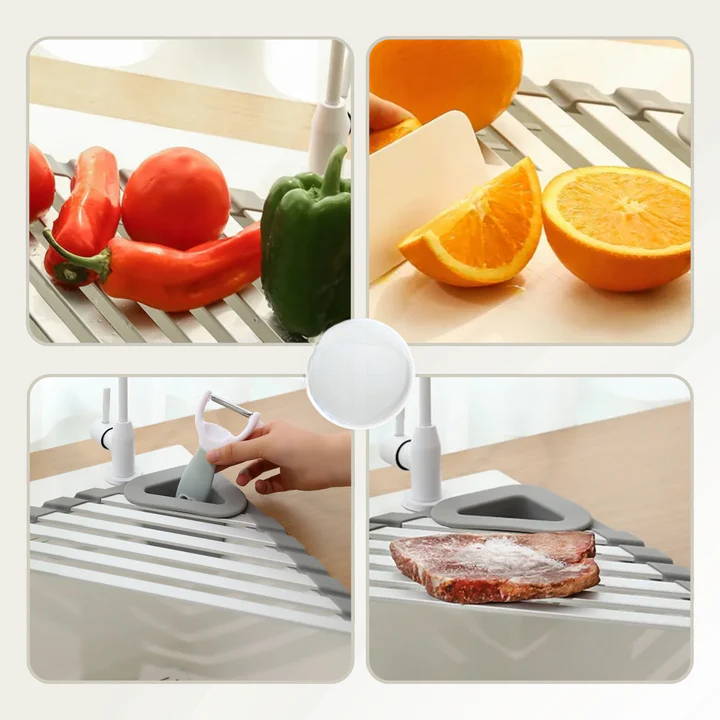 Corner Sink Organizer Space-Saving Sloped Drain Rust Resistant Aluminum