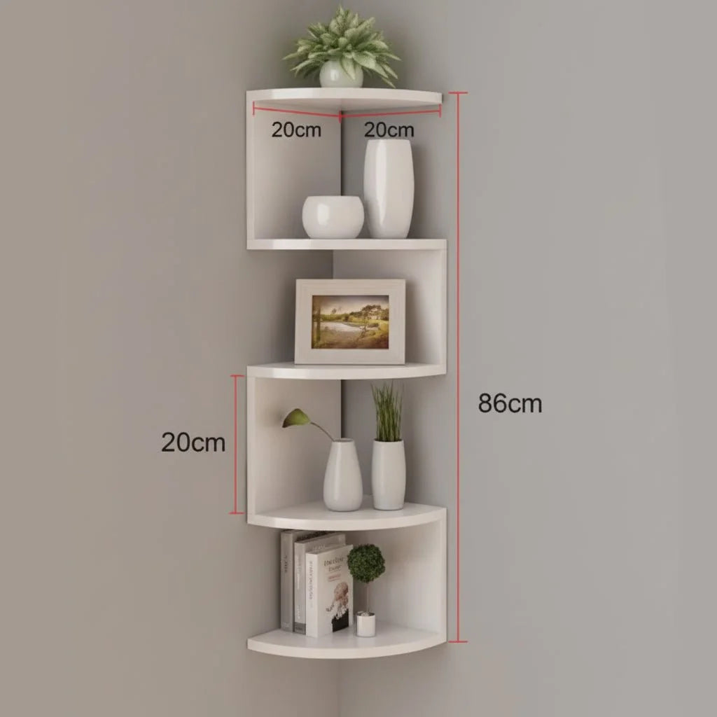 Corner Wall Shelf Multi-Tier MDF Space-Saving Storage