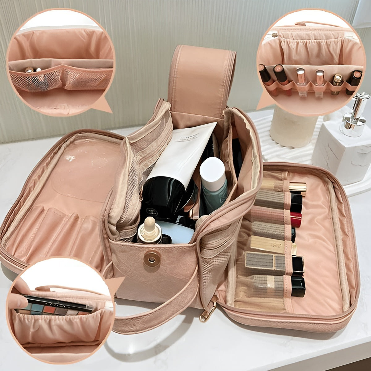 Cosmetic Bag Multiple Compartments & Elastic Bands