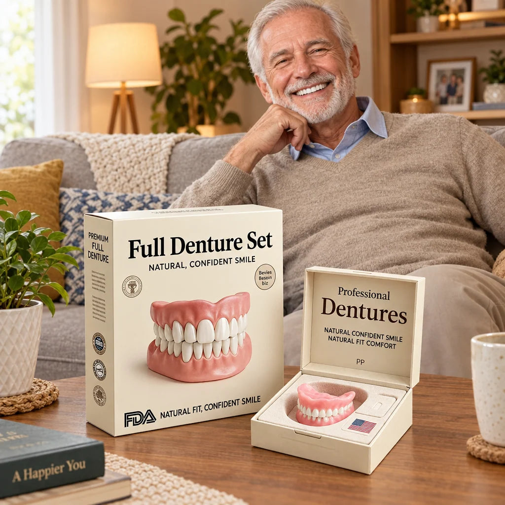 Cosmetic Denture Set Warm-Water Moldable Reusable Upper & Lower Pieces